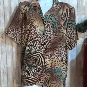 Button down blouse Donnkenny animal print Lg